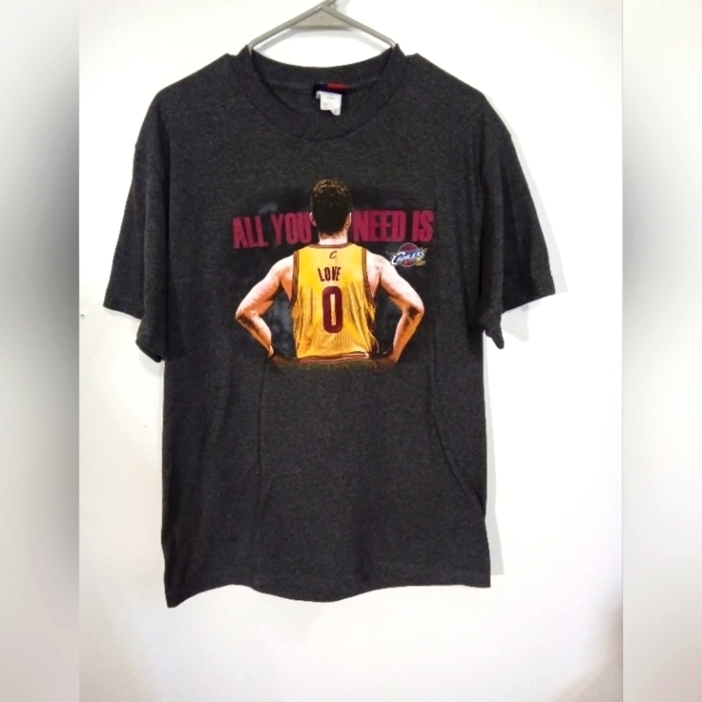 Kevin Love Majestic Cleveland Cavaliers T Shirt ‘All You Need Is Love’ - Large